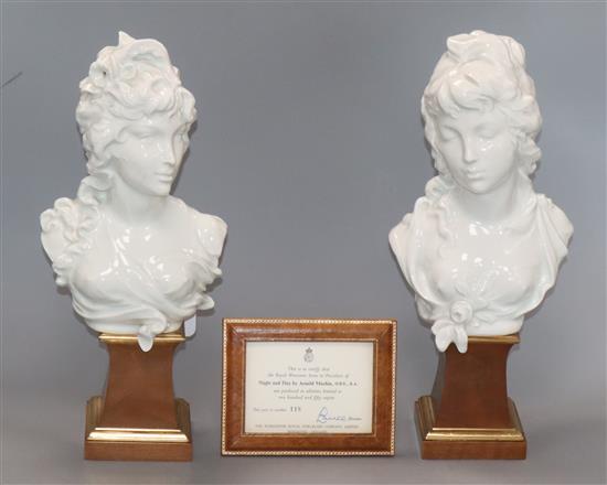 A pair of Royal Worcester busts of Night and Day, by Arnold Machin